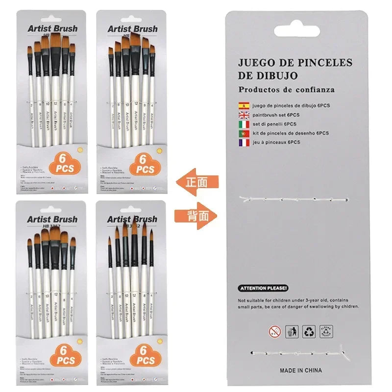 6 Pcs Nylon Paint Brushes