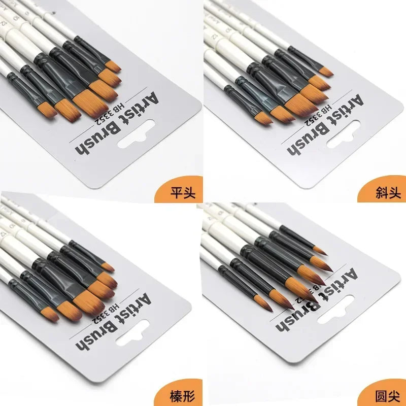 6 Pcs Nylon Paint Brushes