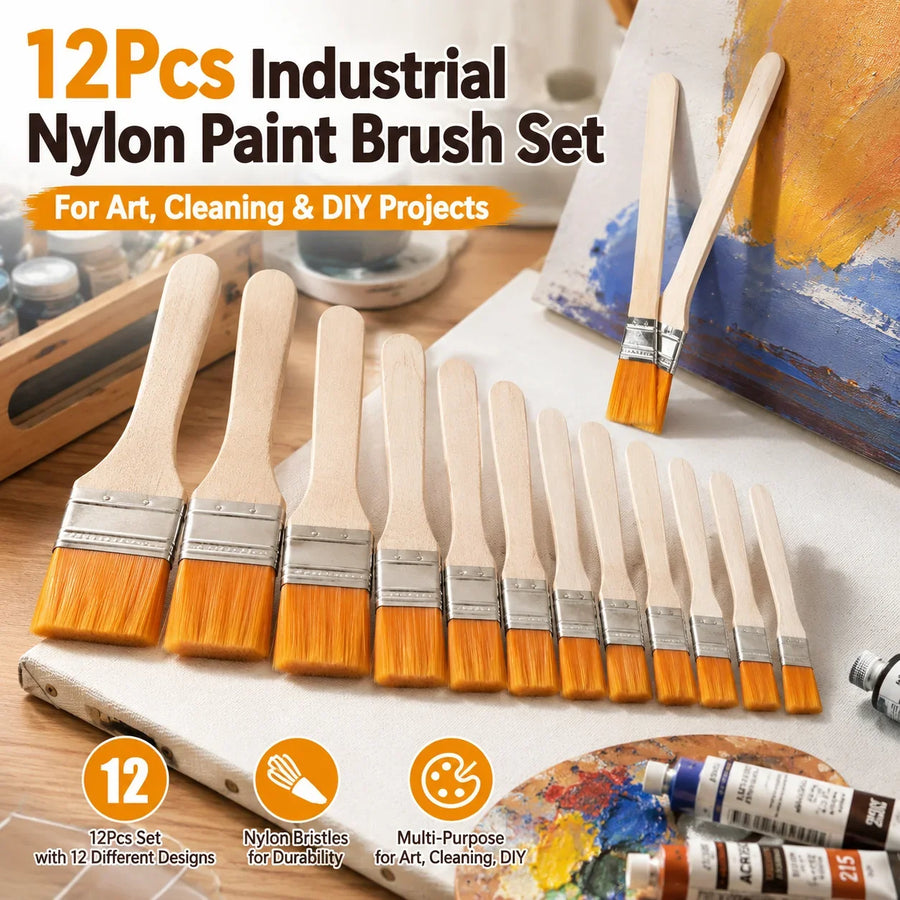 Nylon Paint Brushes with Different Sizes and Wooden Handles